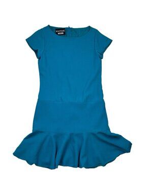 Boutique Moschino Teal Drop-Waist Flounce Mini Dress Wool 6 S